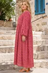 Plus Size Women Floral Viscose Dress Tassel Neck Summer Long Dress