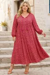 Plus Size Women Floral Viscose Dress Tassel Neck Summer Long Dress
