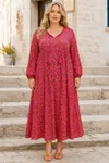 Plus Size Women Floral Viscose Dress Tassel Neck Summer Long Dress