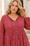 Plus Size Women Floral Viscose Dress Tassel Neck Summer Long Dress