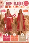 Red Floral Viscose Kimono Dress Summer Long Wrap Neck Belted Boho Model