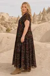 Kadın Büyük Beden Kahverengi Viskon Elbise Cepli Etnik Desenli Yazlık Uzun Boho Model