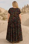 Kadın Büyük Beden Kahverengi Viskon Elbise Cepli Etnik Desenli Yazlık Uzun Boho Model