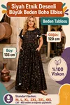 Plus Size Women Black Short Sleeve Viscose Dress Pocket Ethnic Print Summer Long Boho Model