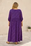 Plus Size Women Floral Viscose Dress Purple Summer Long Pocket Model