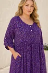 Plus Size Women Floral Viscose Dress Purple Summer Long Pocket Model