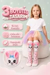 3 Boyutlu Kulaklı Tavşan Figürlü Pembe Kız Çocuk Pamuklu Dizaltı Çorap