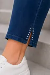 Navy Blue Women's Plus Size Summer Tencel Stretch Rhinestone Detail Capri Bermuda Denim Pants